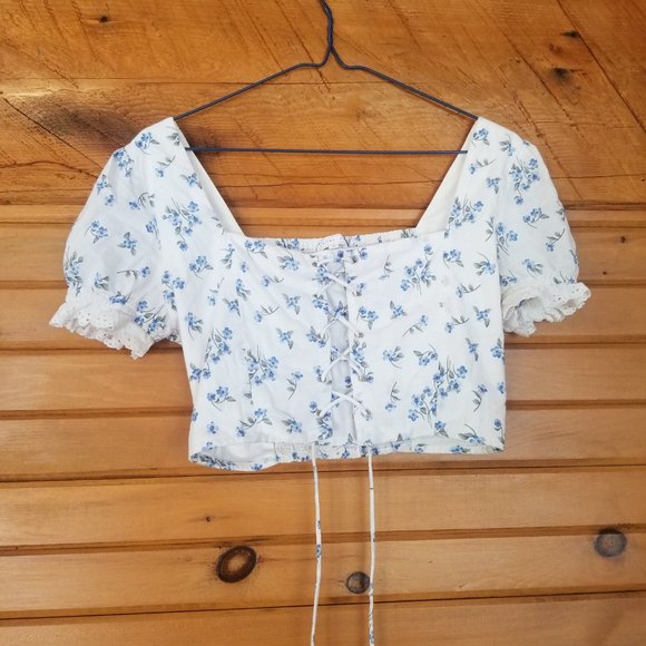 Cotton cropped floral corset top - Picture 2 of 8
